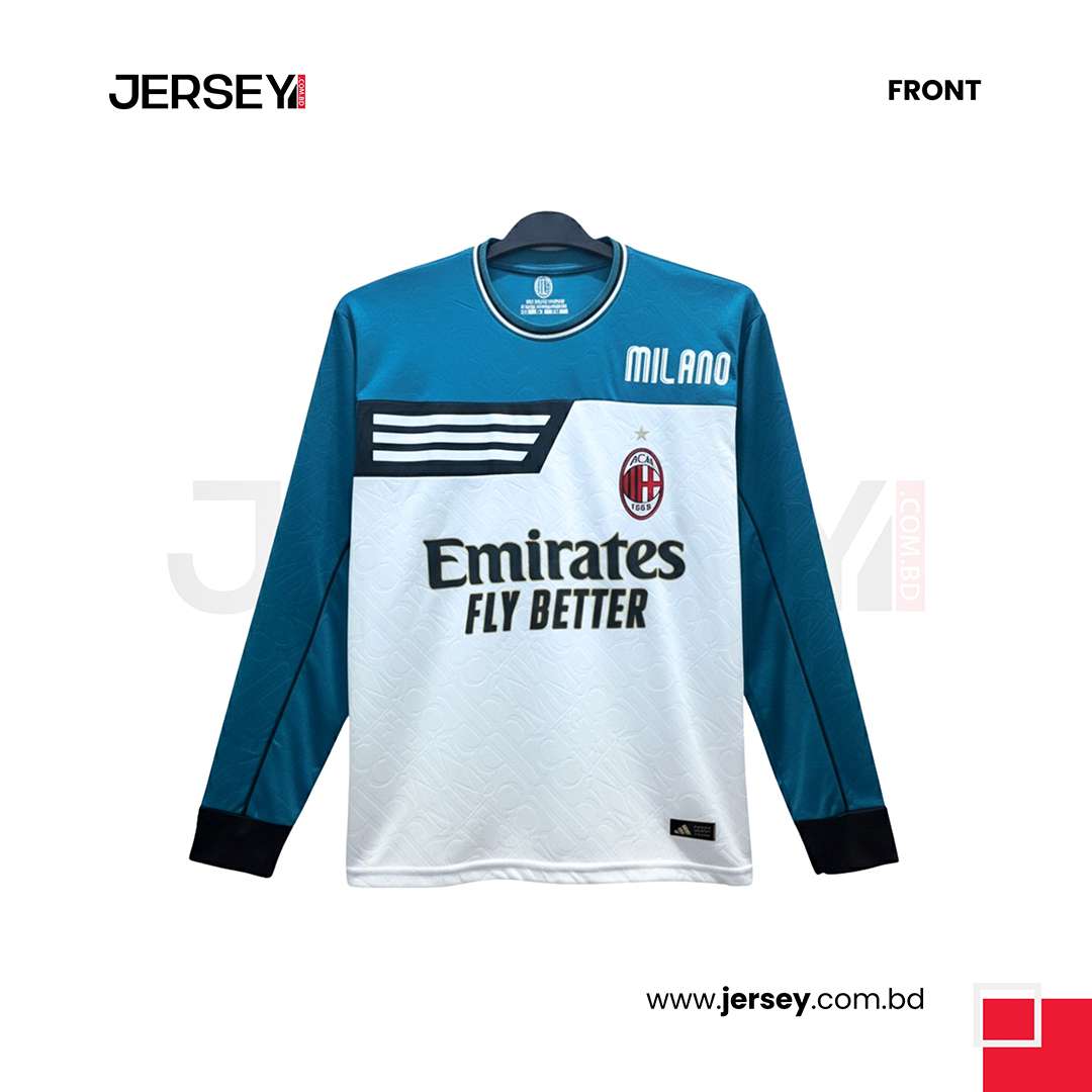 AC Milan Fan Edition Full Sleeve Club Jersey (Teal & White Color)